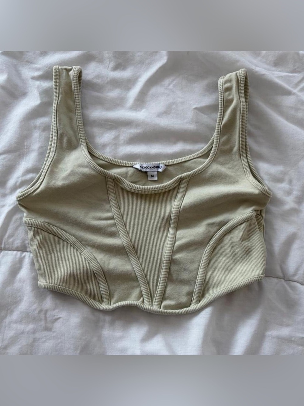 Sage Green Ribbed Structured Crop Tank
